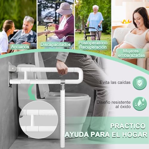 Barras de Agarre para Baño para Discapacitados Plegable Pasamanos Abatibles para Inodoro Mango Barras de Seguridad de Ayuda para Baño Rieles de Inodoro para Mayores Embarazadas Asa Sujeción de Ducha