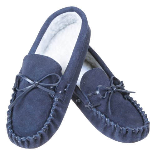 Genuine Leather Moccasins, Mens S (7-8 1/2), Navy, 1 Pair