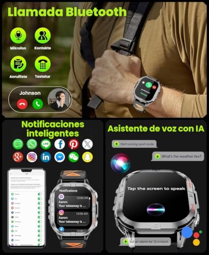 Joautrial Men's GPS Smart Watch, 2.13 Inch AMOLED Military Smartwatch with LED Flashlight, Barometer, Compass, 100+ Sports Modes, Bluetooth Calls, 3ATM Waterproof for Android iOS (Black)