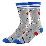 Mens Novelty Baseball Cotton Funny Crew Socks Crazy Cool Sports Socks in Grey