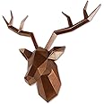 Keygift Deer Head Wall Decor Geometrical Antique Copper Deer Antlers Wall Sculpture Faux Taxidermy Resin Wall Animal Head 19x7x17 Inches