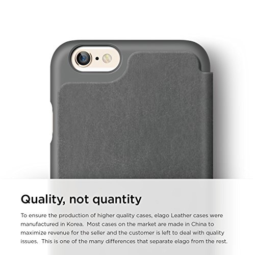 iPhone 6S Case, elago [Leather Flip][Dark Grey/Dark Grey] - [Card Slot][Screen Protection][Premium Hybrid Construction] - for iPhone 6/6S - Thumbnail 2