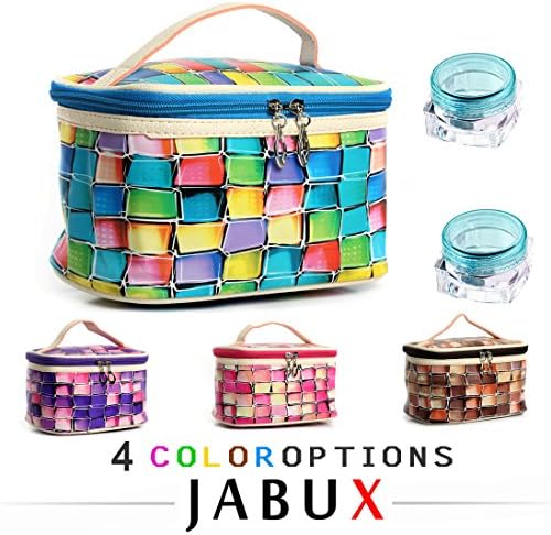 JABUX PU Leather lattice Cosmetic Bag Blue Travel Toiletry Cosmetic Makeup Bag Organizer With Mirror 1 pcs (Free 3 gram Cosmetic Sample Containe 2 Pieces) (Style 5)