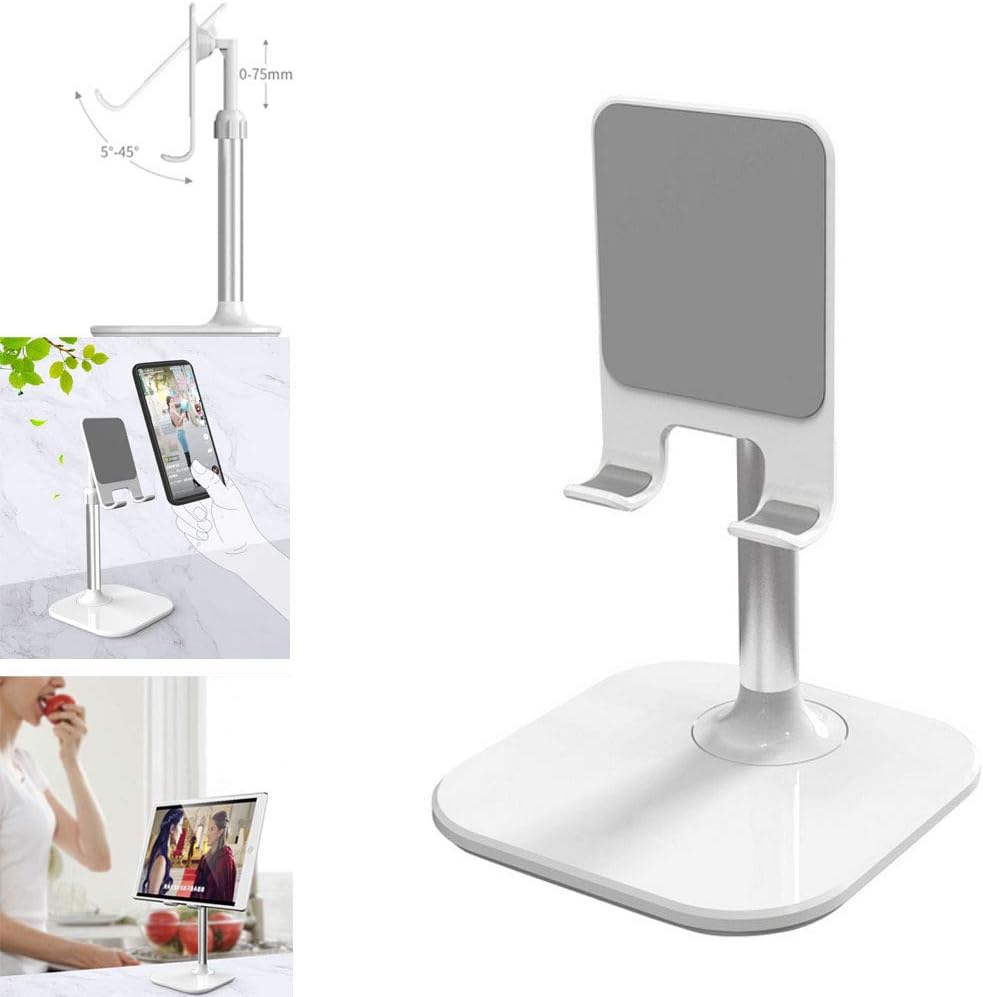 Height Adjustable Multi- Angle Potable Cell Phone Tablet Desktop Stand Holder Mount Cradle Universal for LG 8.0, 9.7 iPad iPod 12.9 iPad Pro, Samsung Galaxy Tab A 10.1, 10.5, Nintendo Switch (White)