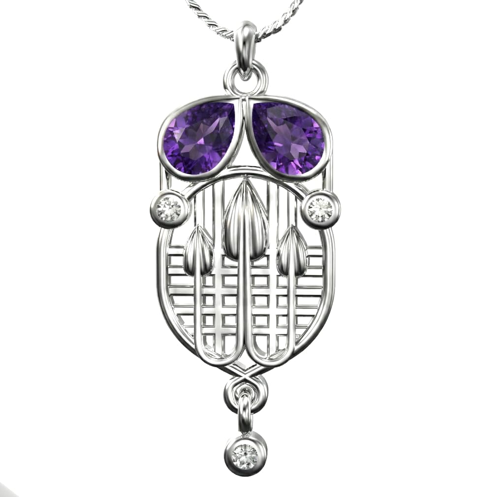 Cairn 925 Sterling silver Charles Rennie Mackintosh pendant necklace with 18" silver chain for women. Jewellery gift box included. Tassel 226AC