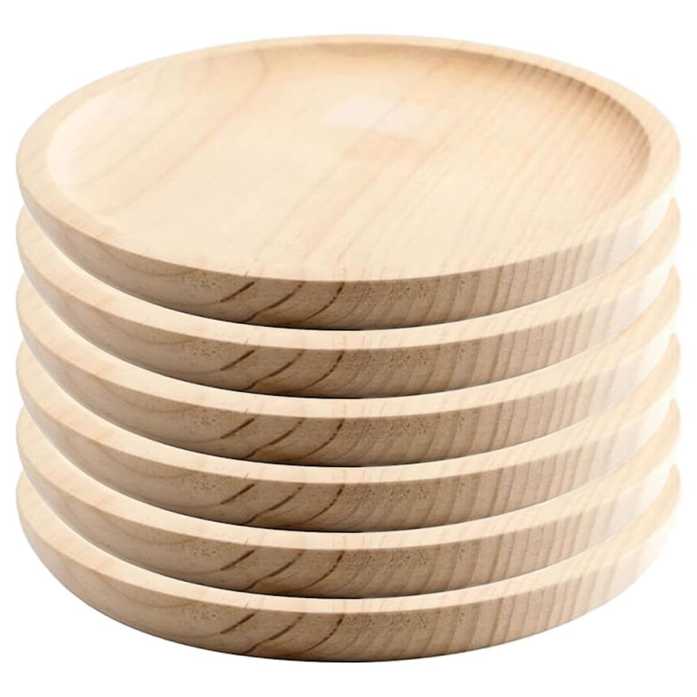 Space Home - Pine Wood Round Mediterranean Dinner Plates - Pack of 6 (26 cm)