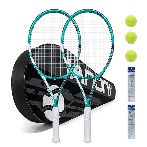 2-Player Tennis Racket Set for Adults - Professional 27-Inch Carbon Fiber Racquets, Includes 3 Tennis Balls & Premium Carry Bag - Lightweight & Shockproof Design
