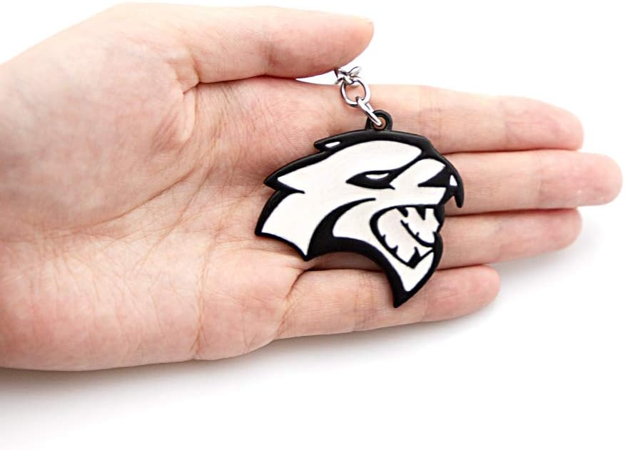 1pc 3D Hellcat Keychain Hell Cat Emblem key chain for Charger Challenger Keyring (white with Black outline)