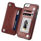 iPhone 6s Plus Case, iPhone 6 Plus Case, Hoofur Slim Fit Premium Leather iPhone 6 Plus Wallet Casae Card Slots Shockproof Folio Flip Protective Shell for Apple iPhone 6 Plus/6s Plus 5.5 inch (Brown)