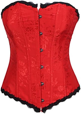 Reteron Women's Strapless Satin Sexy Strong Boned Overbust Corset XL Red Black