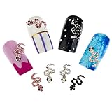 Nail Art 3D Decorations Set of 12pcs Snakes Studded With Pink, AB, Silver And Black Rhinestones / Crystals / Jewels / Gems By VAGA