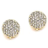 GemGem Jewelry Gold Plated Pave Crystal Round Clip On Earrings(14 mm,18 mm)