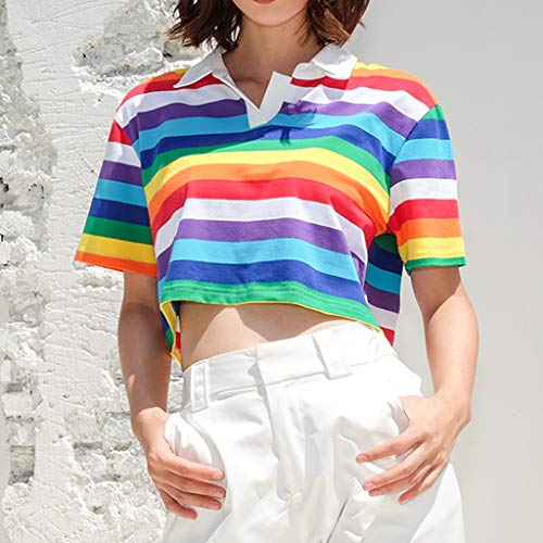 4 Sanyyanlsy+Womens+Turn+Down+Rainbow+Short+Sleeved