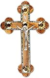 Charming Mother of Pearl Plated 14 Stations Wall Wood Cross Crucifix with Holy Essences Made of Olive Wood 11"