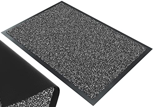 vounot® Tapis de Porte Paillasson d'Entree Interieur et Extérieur Tapis Antidérapant et Anti-Poussière Tapis d’entrée Imperméable Lavable 90x150cm Gris-Noir