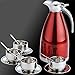 Thermal Carafe Plus Coffee Tea Mugs by Chefcoo™ Includes Pitcher, 4 Mugs Saucers and Spoons - Double Wall Pot Best for Hot and Cold Beverages - Holds Temperature for 24 Hours - Red Color