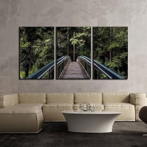 3 Piece Canvas Wall Art - Scenery with Bridge and Trees - Modern Home Art Stretched and Framed Ready to Hang - 16"x24"x3 Panels