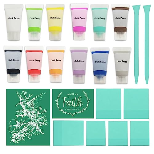 DGAGA 16PCS Self-Adhesive Silk Screen Stencils Chalk Paste Paint Starter Kits, Bird and Flower Mesh Stencils Faith Reusable Chalk Stencils Painting on Wood, Home Decor