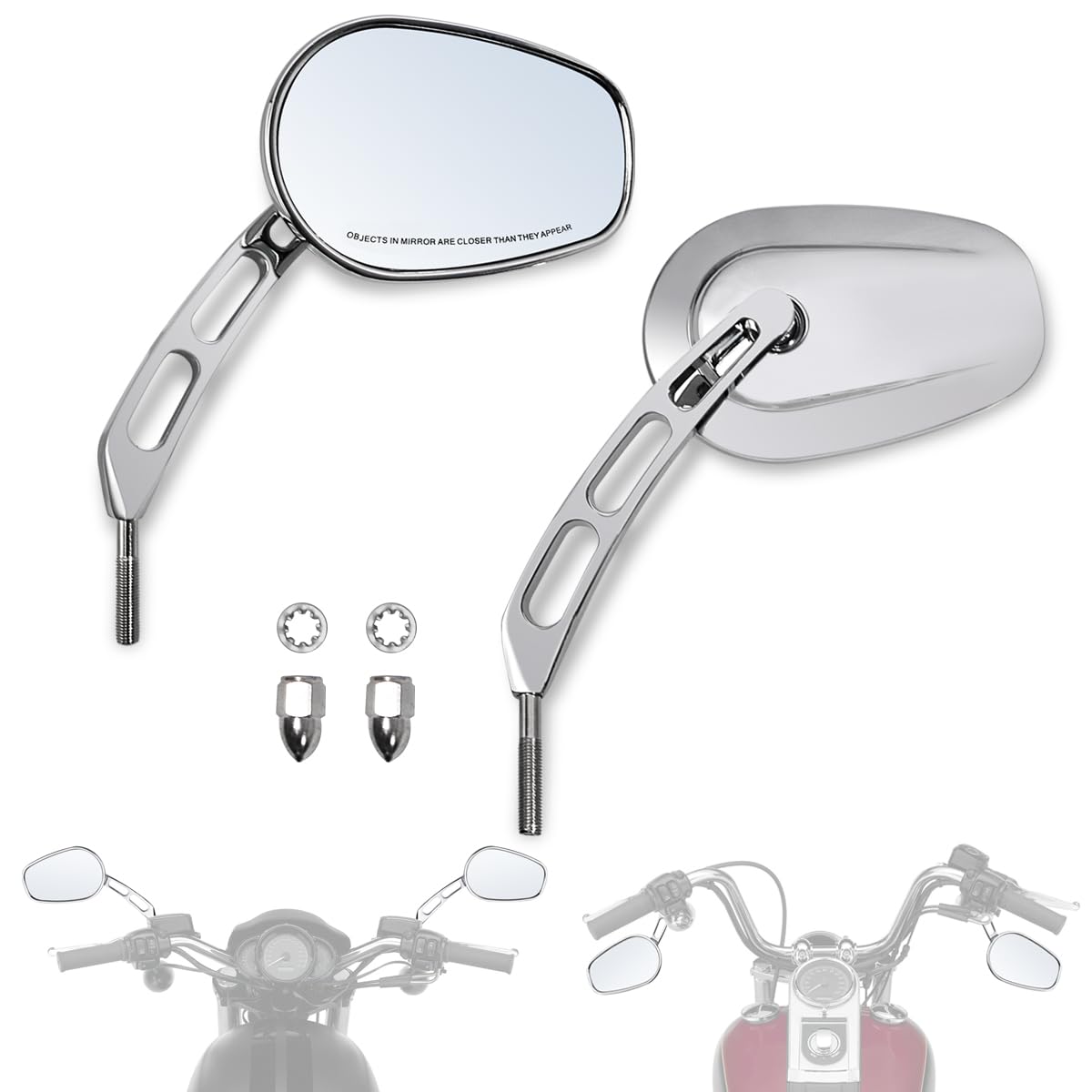 Photo 1 of FOVPLUE Handlebar Mount Mirrors,Left & Right Side Rearview mirrors for 1982-2025 Harley Models,for CVO Dyna Electra Glide Road Glide Road King Softail Street Glide Sportster 1200 883,Chrome