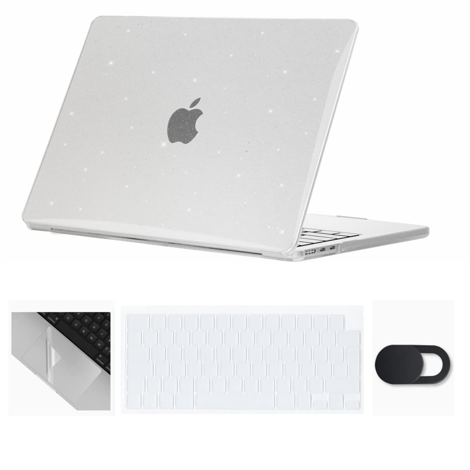 Se7enline Compatible with 15 inch MacBook Air Case 2025 2024 2023 M4 M3 M2 A2941/A3114/A3241 Crystal Glitter Bling Laptop Hard Shell Case & Keyboard & Touchpad Protector & Webcam Cover,Transparent