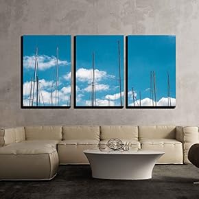 Ship Masts Over Blue Sky Background x3 Panels