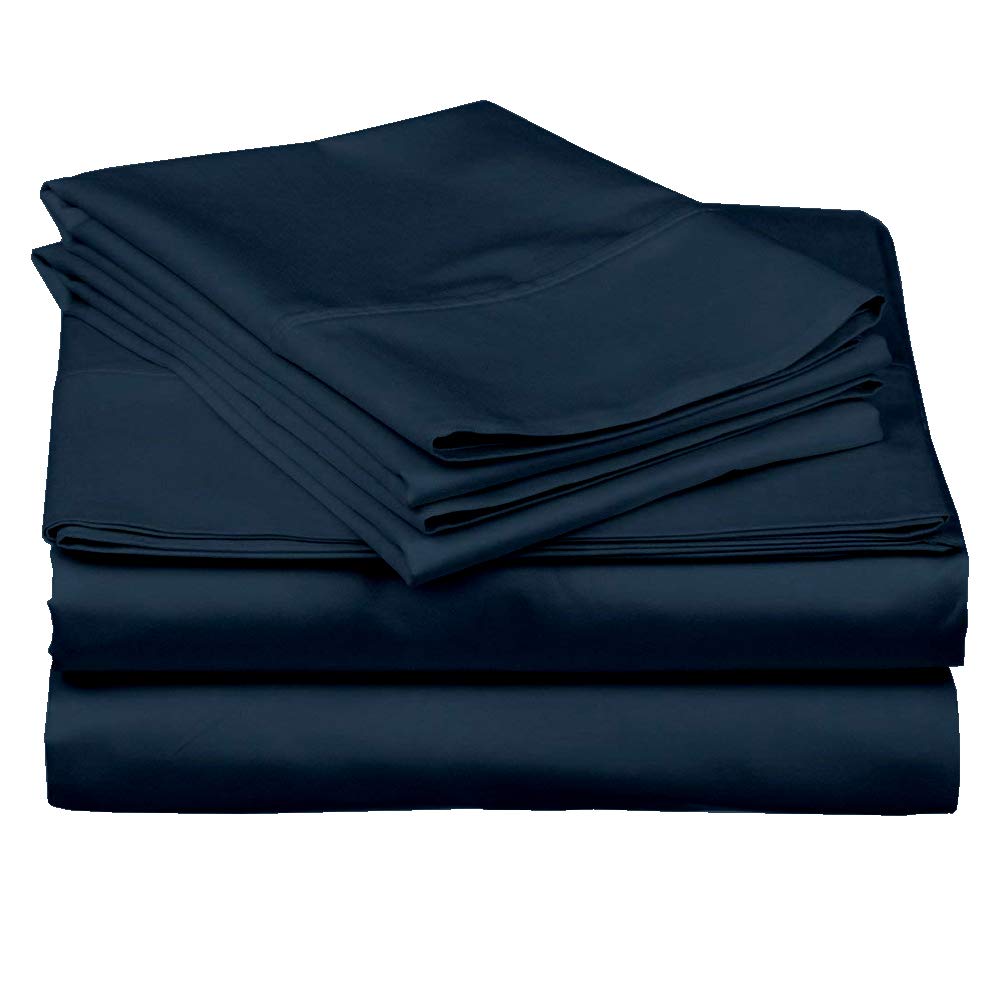 Rajlinen Split Head King Sheets for Adjustable Bed - Half Split King Sheets - 34" Top Split Sheets 300 Thread Count 100% Cotton Egyptian Sheets 4 PCs with 18" Deep Pockets (Navy Blue Solid)