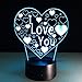 Pixnor 3D Lamp Illusion Night Light I Love U heart 7 Colors Changing Decorative Desk Lamp for lover Bedrooms