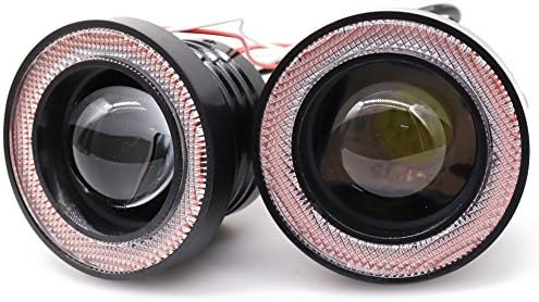Didieyes 2pcs 2.5in White COB LED Fog Light Projector with Red Halo Ring Angel Daytime Running Light DRL Car Driving Lamps(Red, 2.5inch)