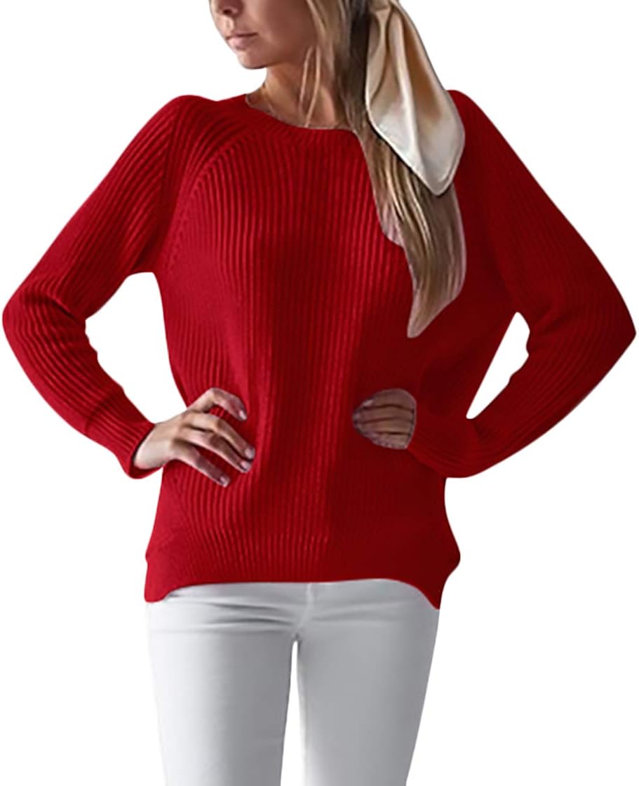 Pullover Mujer Fashion Elegantes Manga Larga Cuello Redondo Suéter De