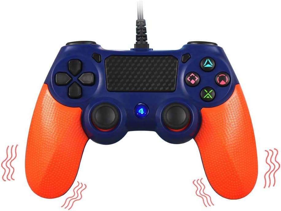 PS4 wired controller for Playstation 4, MOVONE professional usb PS4 wired gamepad for PlayStation 4/PS4 Slim/PS4 Pro and PlayStation3 wired Controller cable length 6.3ft(Black + orange)