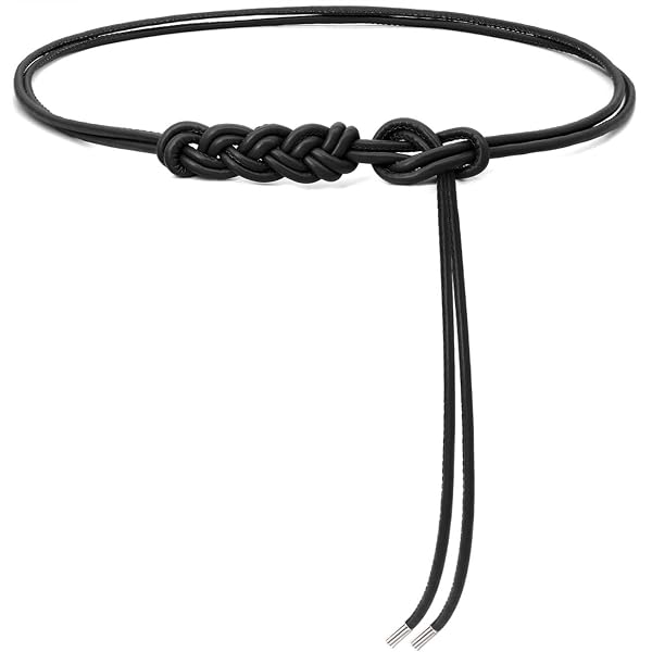 Muaquata Womens Faux PU Leather Bead Rope Skinny Tie Belts 