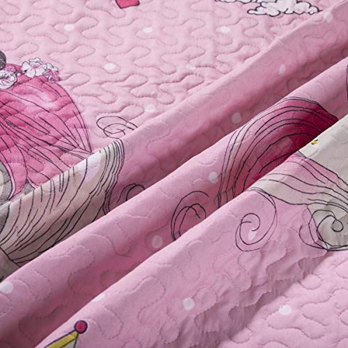 Kids Unicorn Quilt Set with Sham Twin Size Animal Cartoon Bedding Set Soft Reversible Bedspread Coverlet All Season Bed Set for Kids Teens Girls, 1 Quilt 2 Pillowshams, Pink