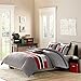 Mi Zone Cozy Comforter Set Geometric Stripes Vibrant Color Design All Season Bedding Matching Shams, Decorative Pillow, Full/Queen, Red/Grey, 4 Piece