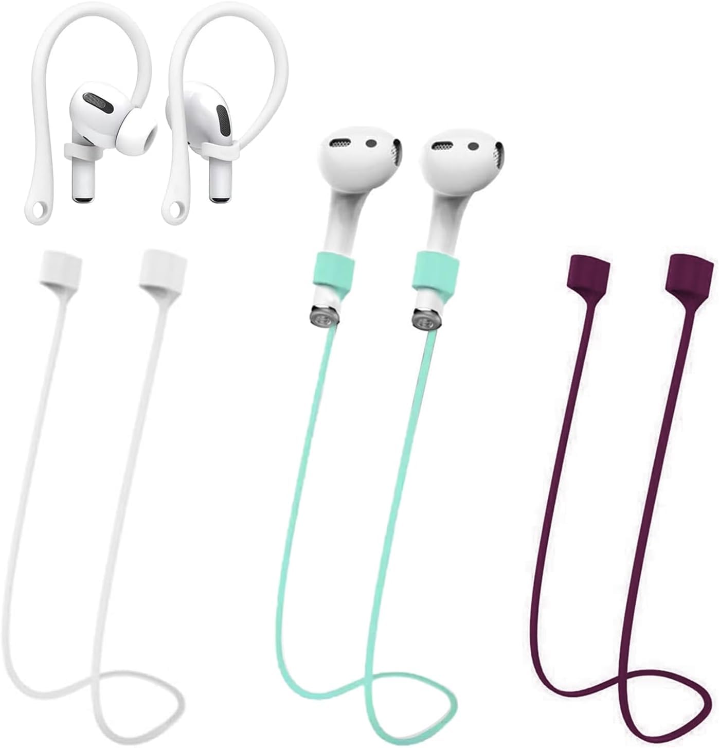 Magnetic Anti-Lost Straps for AirPods, Colorful Soft Silicone Sports Lanyard, Ear Hooks and Neck Rope Cord for AirPod, Wireless Headphones Anti-Lost Rope 4-Pack (Wine red, Green, White)