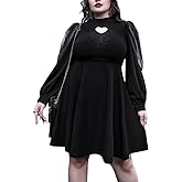 LANSHULAN Gothic Plus Size Keyhole Neckline Puff Sleeve Gothic Dress