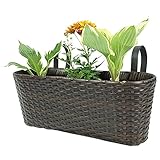 Pacific E-Commerce Hanging Planter for Indoor and Outdoor Use ​|​ Elegant Rectangular Plastic Resin Wicker ​Hanging Basket for Flowers ​and Plant Holder with Hook (Brown) ​- ​17