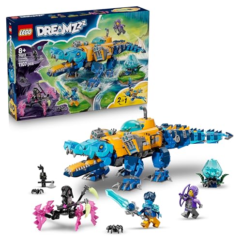 DREAMZzz 2en1 Submarino Cocodrilo de Juguete Transformable en Submarino Águila - 3 Minifiguras, 2 Arañas y Criatura del Tesoro Azul Coleccionable - Regalo para Niños de 8+ Años - 71512