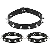 FM FM42 Multicolor PU Simulated Leather Silver-tone Spikes Rivets Collar Choker Necklace and Bracelet Set