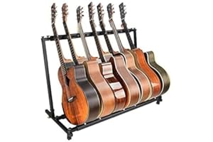 Gepartne 7 Guitar Display Floor Stand, Foldable Guitar Rack, Multiple Guitar Display Case & Bass & Banjo Holder for Training Rooms Stores Collectors Classical Acoustic Electric Bass Guitar