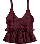 BYSCHAGRL Womens Sleeveless V Neck Sweater Vest Cute & Casual Knit Ruffle Hem Tank Top