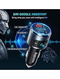 VicTsing (Upgraded Version) V5.0 Bluetooth FM Transmitter for Car, QC3.0 & LED Backlit Wireless Bluetooth FM Radio Adapter Music Player  Car Kit with Hands-   s, Siri Google Assistant