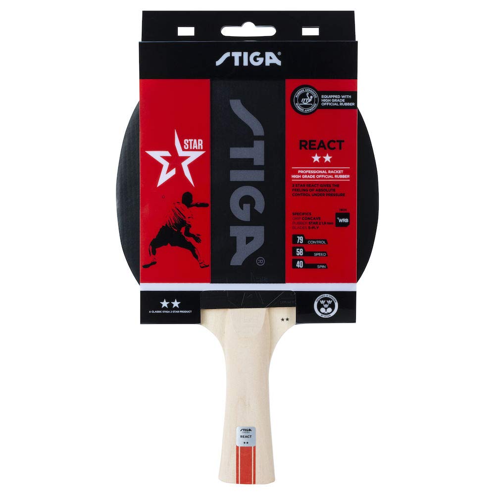 STIGA React 2-Star Table Tennis Bat, Black/Red