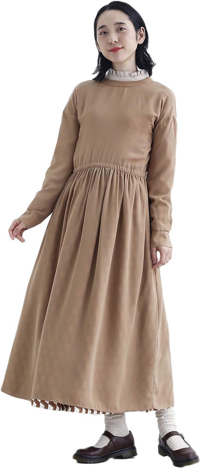 Amazon メルロー Merlot ヴィンテージサテンバッグオープンワンピース ベージュ ワンピース チュニック 通販