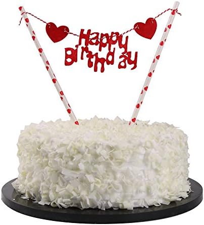 Mini Happy Birthday Cake Bunting BanSunny ZX ner Cake Topper ,Multicolor Pennant Flags with Red Pole ,Mini Banner Decor (Red)