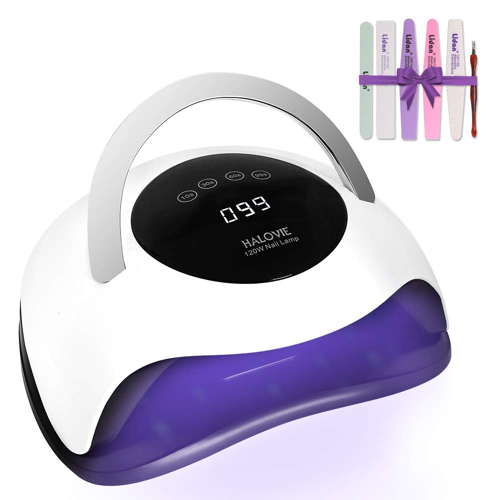 120W UV LED Nail Lamp, HALOVIE Nail Dryer for Gel Polish with 4 Timers Professional Auto Sensor Portable Handle Curing Lamp for Fingernail and Toenail Machine Light Nail Art Tools Accessories Salon