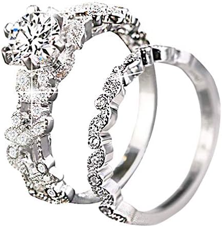 sandywident Unique Leaf Design 925 Plating Silver White Sapphire Diamond Wedding Engagement Ring Set