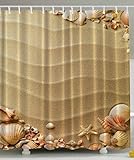 Beach Seashells Extra Long 84 Inch Shower Curtain Polyester Fabric Shower Curtain Beige Tan Sand