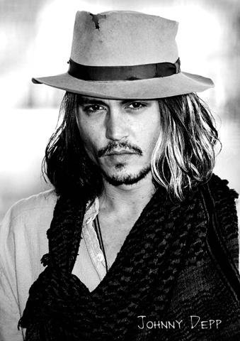 Posters Johnny Depp Poster Hat And Long Hair B W 36 X 24