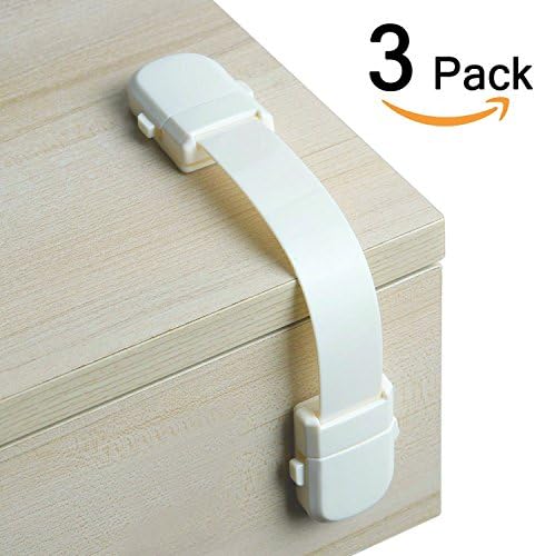 CalMyotis Child Safety Cabinet Locks, Baby Proofing Locks for Cabinet, Drawers, Cupboard, Double Button, No Tools Required, Extra Easy Install (3 Pack)