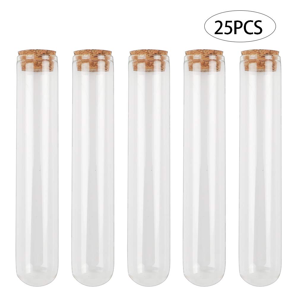 DEPEPE 25pcs 45ml Glass Test Tubes 25x140mm(0.98 x 5.51 inches) with Cork Stoppers, as Bath Salt Containers, for Scientific Experiments, Party Decorations, Candy Storage